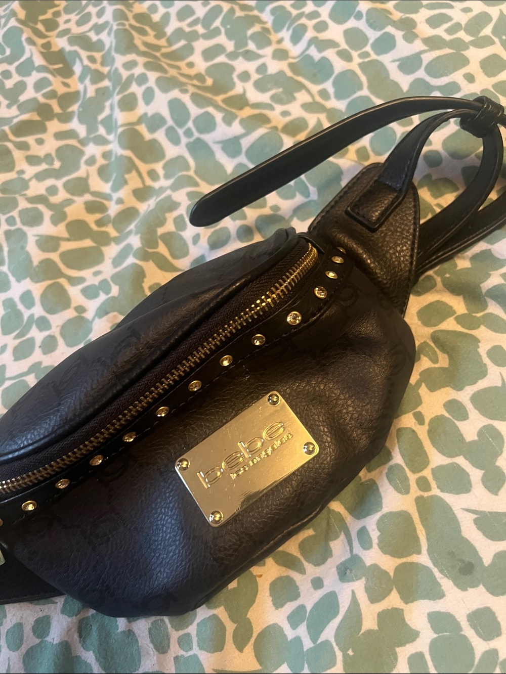 bebe Black Mini Waist Bag with Gold Plate